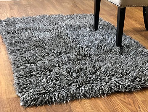 Super Area Rugs Organic Wool Greek Flokati Rug, Black and White, 5' x 7'