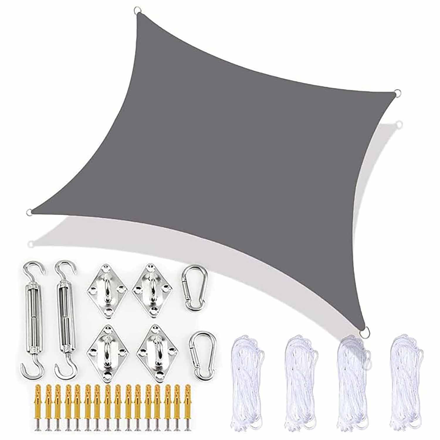 Ffsaacol Shade Sail Hardware Kit, Sun Sail Shades Rectangle Waterproof, UV Block Outdoor Sunshade, for Outdoor Patio Lawn Garden Backyard Carport 10, 16x16ft/5x5m