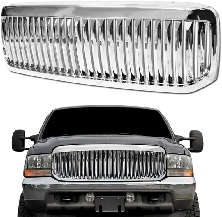 Bumper Grille Compatible with 1999-2004 F0RD F250/Excursion Chrome Vertical Front Hood Bumper Grill Grille