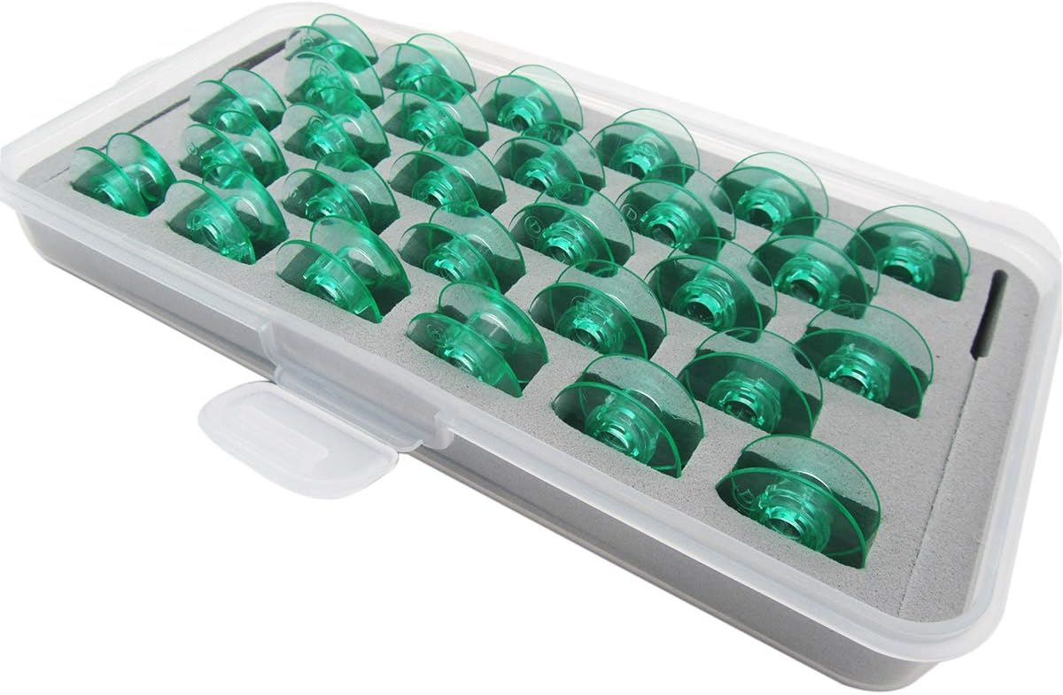 #4123078-45 Clear Green Bobbins （Without Thread Hole) Compatible with Viking Husqvarna Group 5 6 7 & White 5811, 5823, 5839, 7700, 9800 Home Sewing (28PCS+Box)