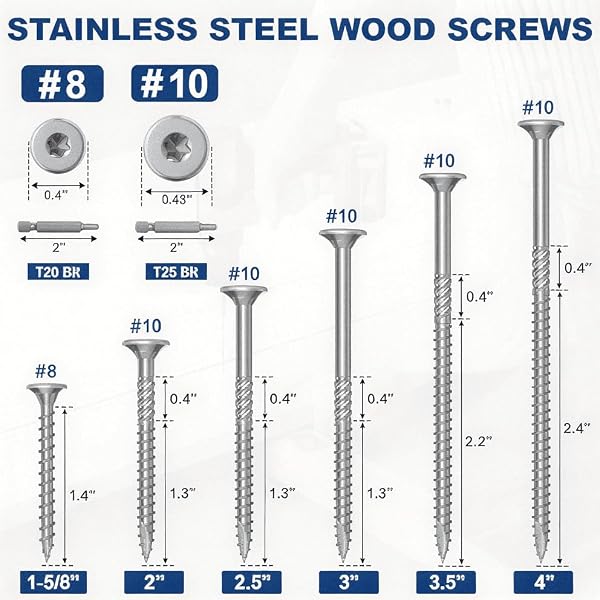 QISHENG #10 X 2-1/2" (2.5 inch) 304SS Flat Head Deck Screws, T25, 300 PCS by QISHENG - Used condition - Image 3