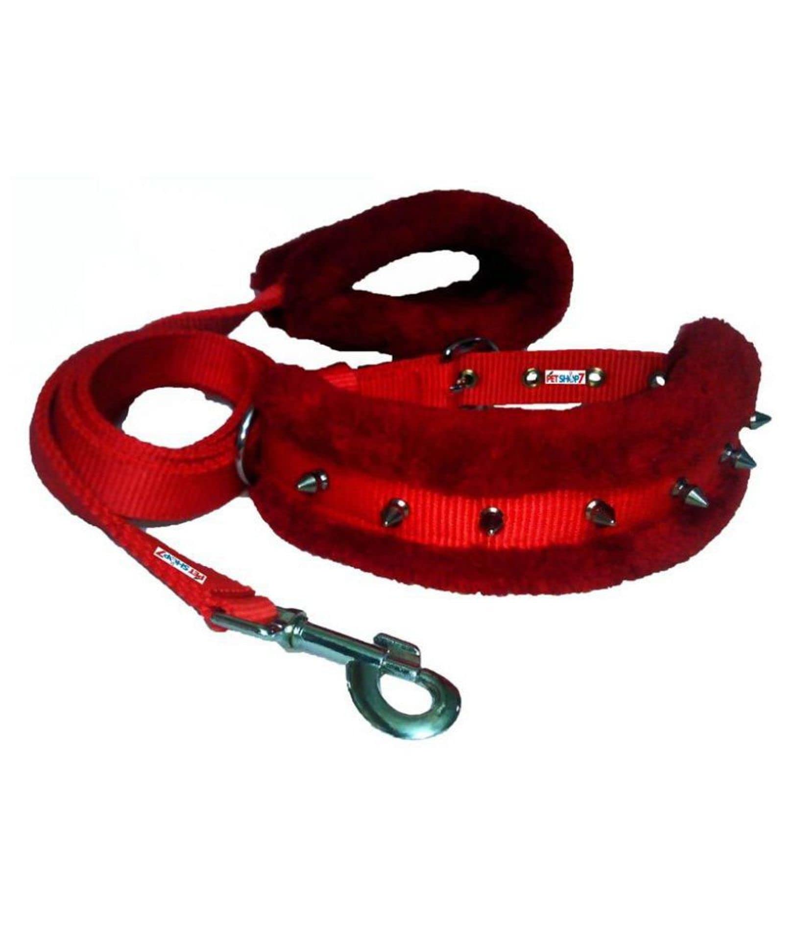 Petshop7 Nylon Fur Padded Spike Dog Collar & Dog Leash - Medium (Adjustable Neck Size : 14-17inch) (Red) (B09X6WCN9M) Amazon Price History, Amazon Price Tracker