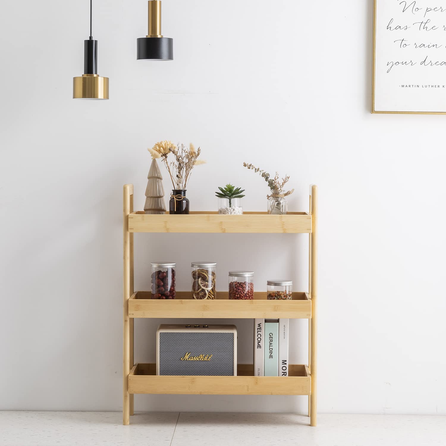 PELYN 3-Tier Storage Shelves, Bamboo Shelving Unit Storage Racks for Livingroom, Bathroom, Kitchen, Office, Garage