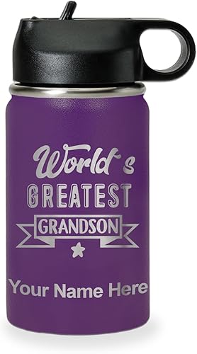 Miniatura 10 de LaserGram Personalized Water Bottle, World's Greatest Grandson, Stainless Steel Double Wall Vacuum Insulated with Flip Top Straw, Custom Engraved