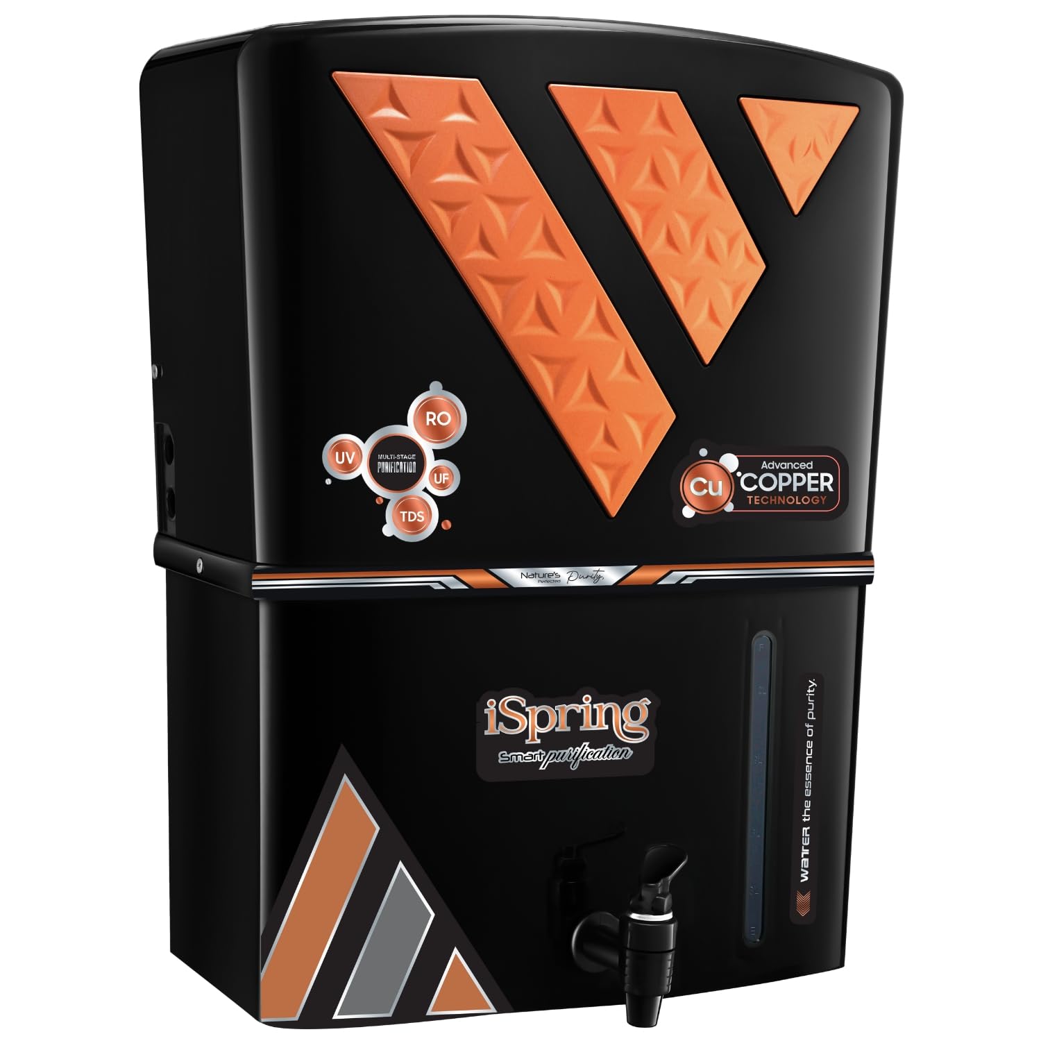 iSpring Mineral RO+UV+UF 12 Liter RO + UV + TDS ADJUSTER Water Purifier With Copper Charge Technology Black & Copper Best For Home and Office (Made In India)