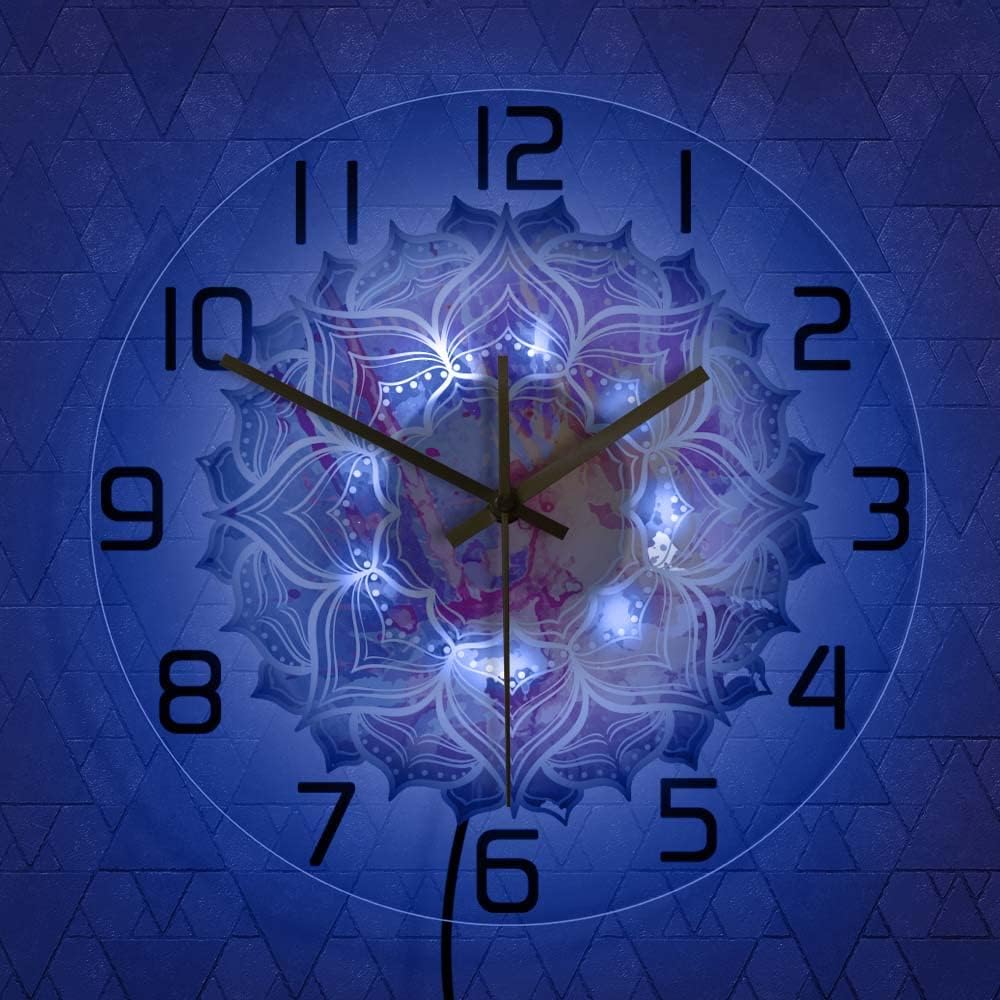 The Geeky Days White Lotus Flower Silent Quartz Wall Clock with LED Multi Color Changing Light 12" Acrylic Clock Peaceful Zen Wall Art Botanical Nature Home Decor Yoga Studio Sign
