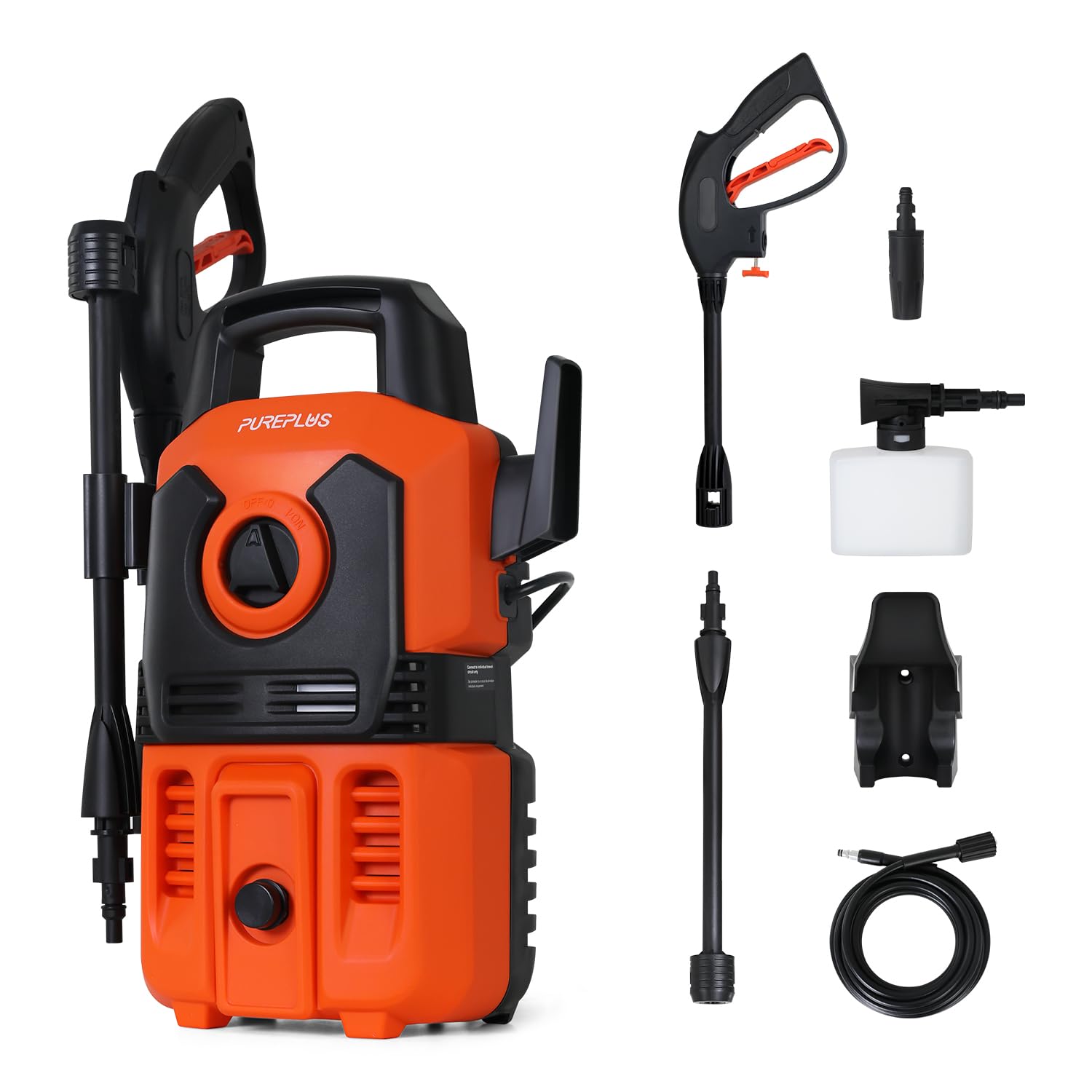 PUREPLUS Electric Pressure Washer, Max 2000 PSI 1.8 GPM Power Washer, with Adjustable Nozzle, Soap Cannon, 16.5 FT Power Cord, 20 FT Hose and Spray Gun for Cleaning Cars, Fences, Gardens, PW001