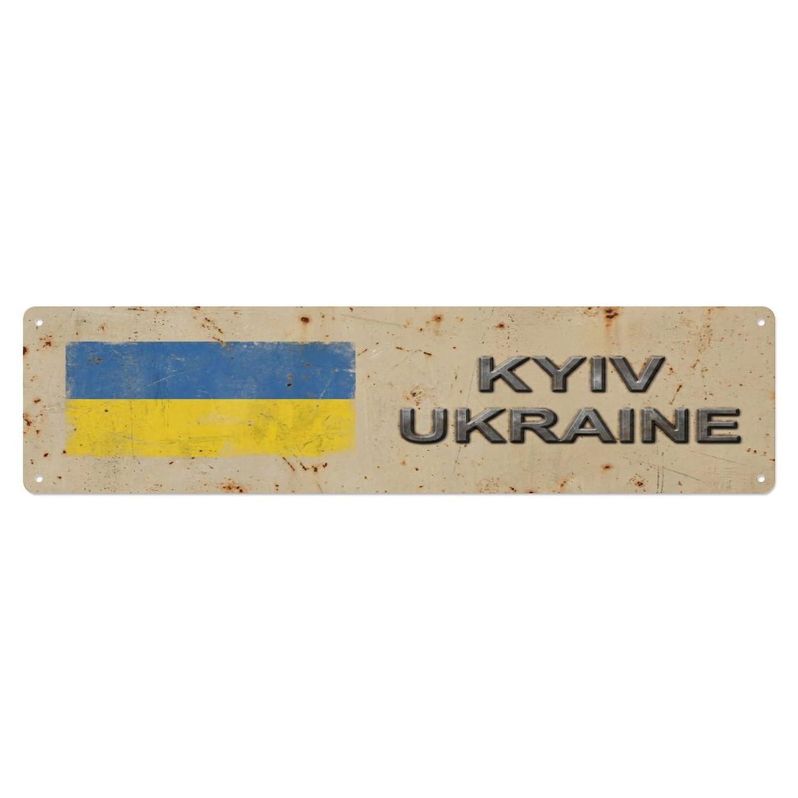 Okahys 4X16inch(10X40cm) Vintage Kyiv Ukraine Flag Decor Rustic Travel Metal Tin Sign