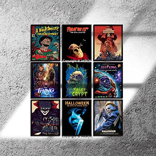 Vintage Horror Movie Posters Set - Classic Scary Movie Art Prints Horror Movie Character Wall Art Posters For Home Living Room Bedroom Man Cave Theater Decor - 9Pcs 8”X 10” Unframed #TOP6