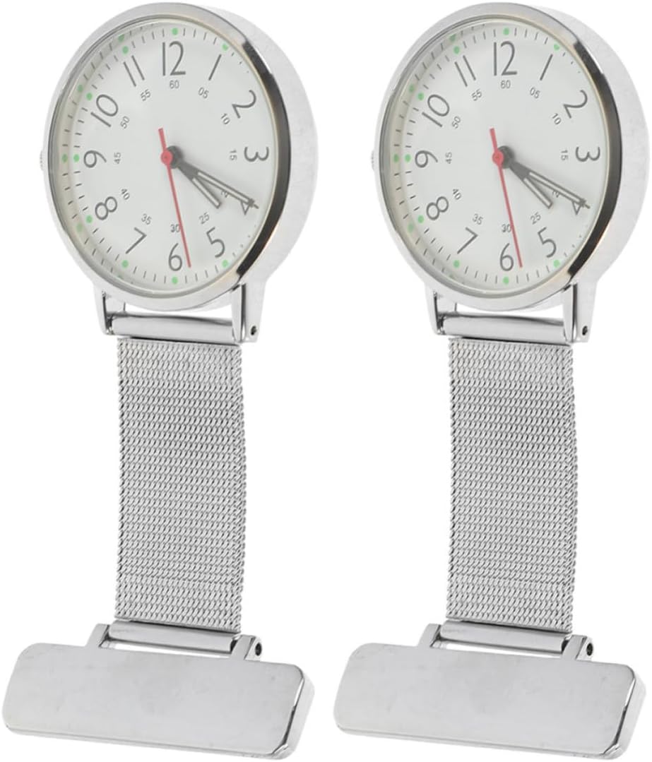 2pcs Nursing Fob Watch Metal Clip Watch for Nurses Silver