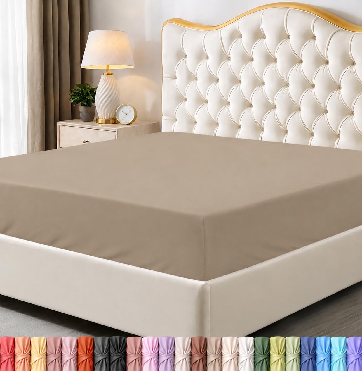 Queen Fitted Sheet, Ultra Soft Fits Up to 15 Inch Deep Pocket, Linen — image 1