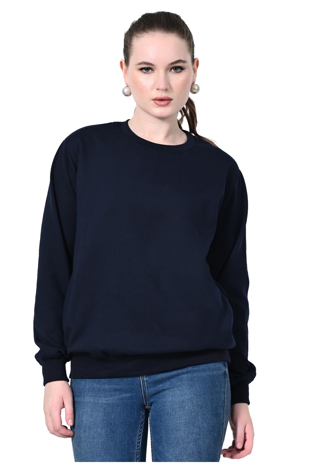 indi weaves Women Solid Fleece Winter Sweatshirt Warm Full Sleeve Sweatshirt Round Neck Both Side Pockets Soft Casual Winter Pullover for Women-picture-12