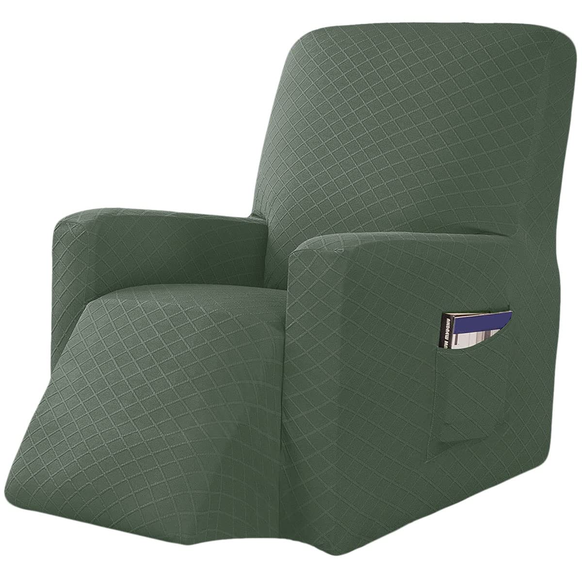 YOPOIY elasticizzato jacquard Copripoltrona Relax Reclinabile Copripoltrona antiscivolo sfoderabile e lavabile con tasca laterale a quadri Fodera poltrona -verde