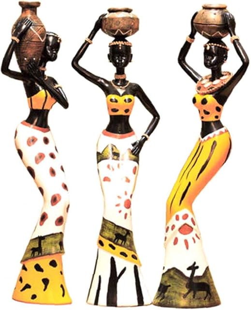 3Pcs/Set African Tribal Women Figurines African Woman Statues Sculptures Home Decoration Exotic Decor for Home, Yellow Suitable for Home Gardening