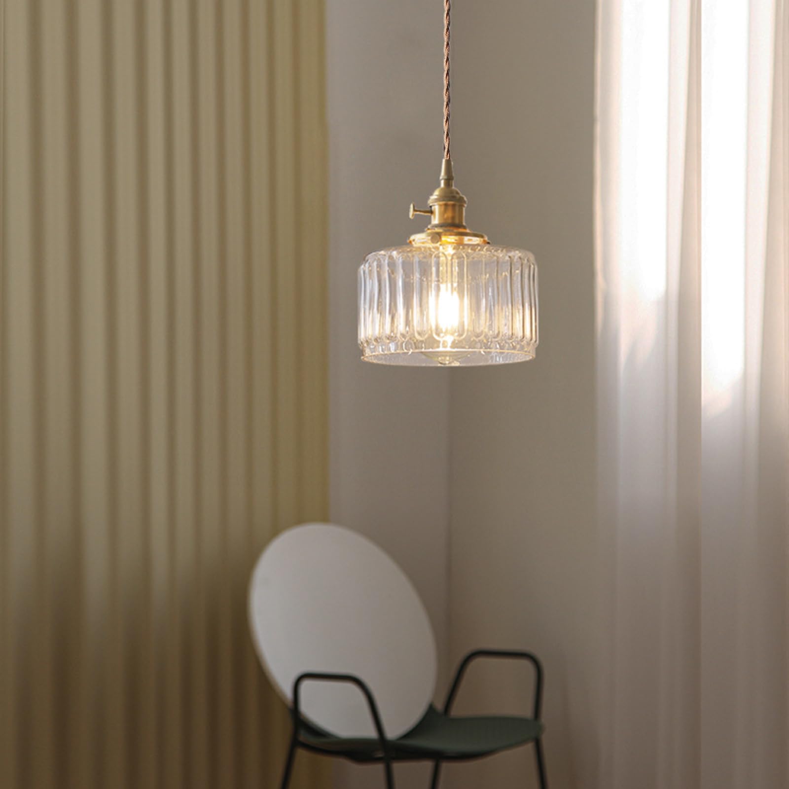 EKSED Lampada a Sospensione Vintage in Vetro con Attacco E27 e Interruttore Rotante, Paralume a Forma di Petalo per Cucina, Sala da Pranzo o Camera da Letto (trasparente, 2 pezzi