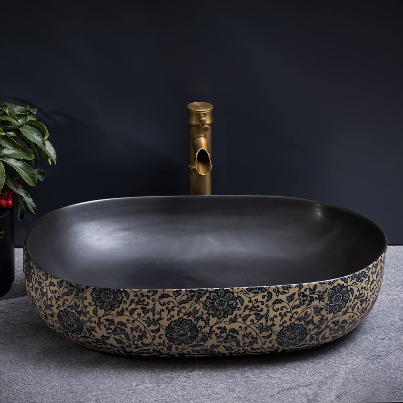 Umywalka łazienkowa nablatowa, ceramiczna umywalka ceramiczna do łazienki, ceramiczna umywalka w kolorze niebieskim i białym,