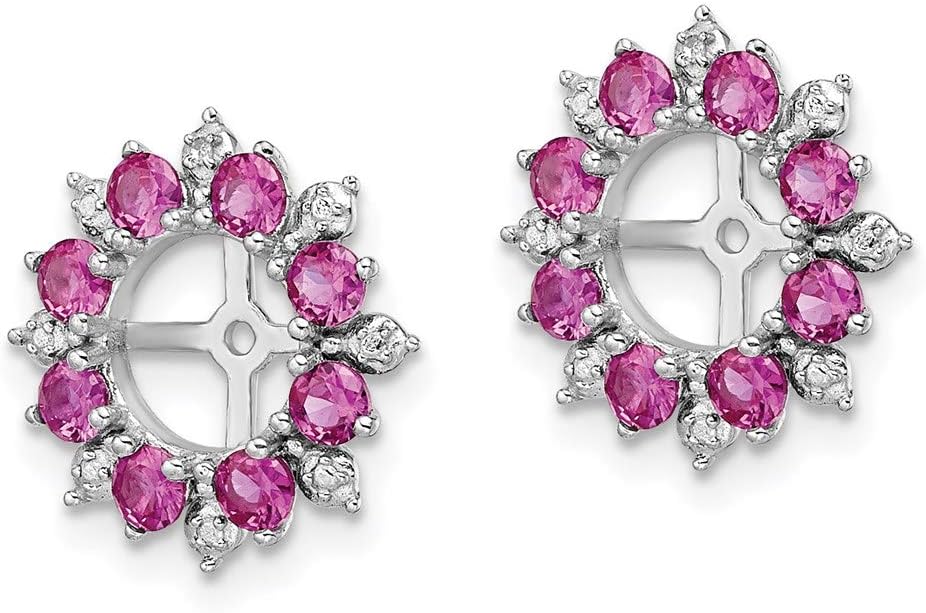 Solid Real 925 Sterling Silver Diamond and Created Ruby Earring Jacket 15mm