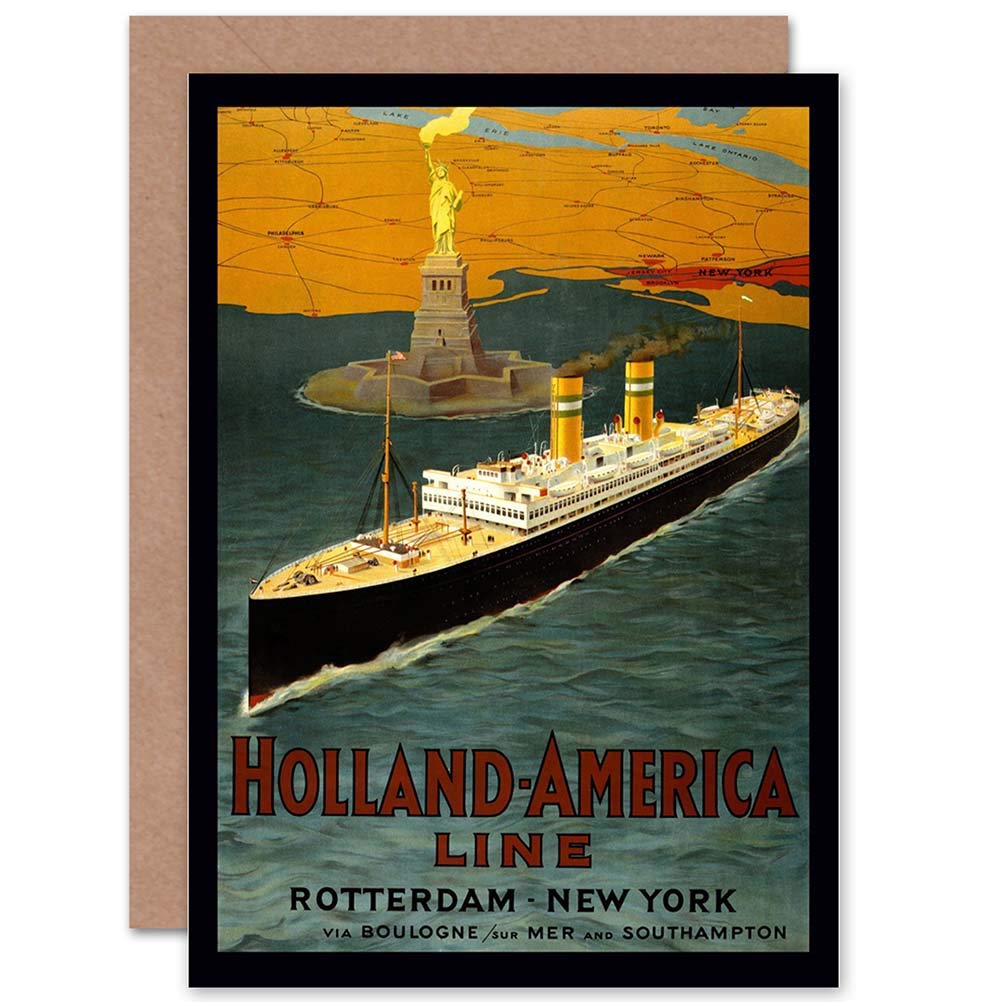 Wee Blue Coo TRAVEL HOLLAND AMERICA LINE SHIP OCEAN NEW YORK BLANK GREETINGS CARD