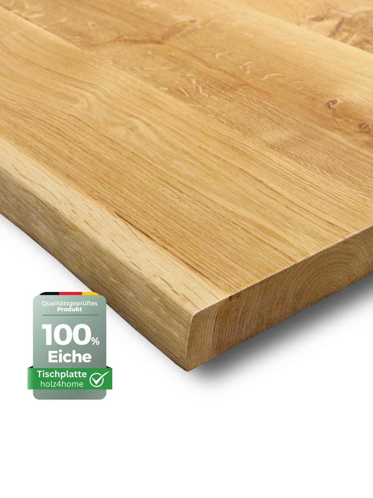 holz4home Tischplatte 100x70 cm mit Baumkante – Massiv Eiche, 4 cm Dicke
