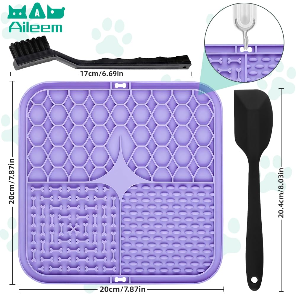 2 Pack Licky Mats for Dogs Cats 20CM Lick Slow Feed Lick Mats with Suction Cups for Anxiety Relief Bathing & Training with Spatula & Brush - Image 4