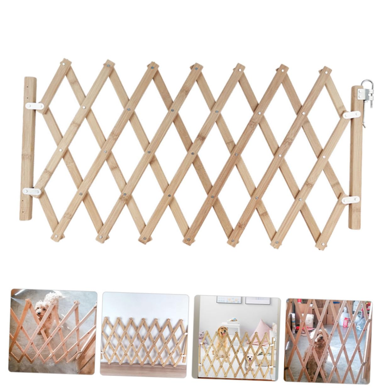 BESPORTBLE Puerta de Seguridad para Mascotas de Madera Fácil Desmontaje, Valla Protectora para Perros Adecuado para Escaleras y Uso Hogar