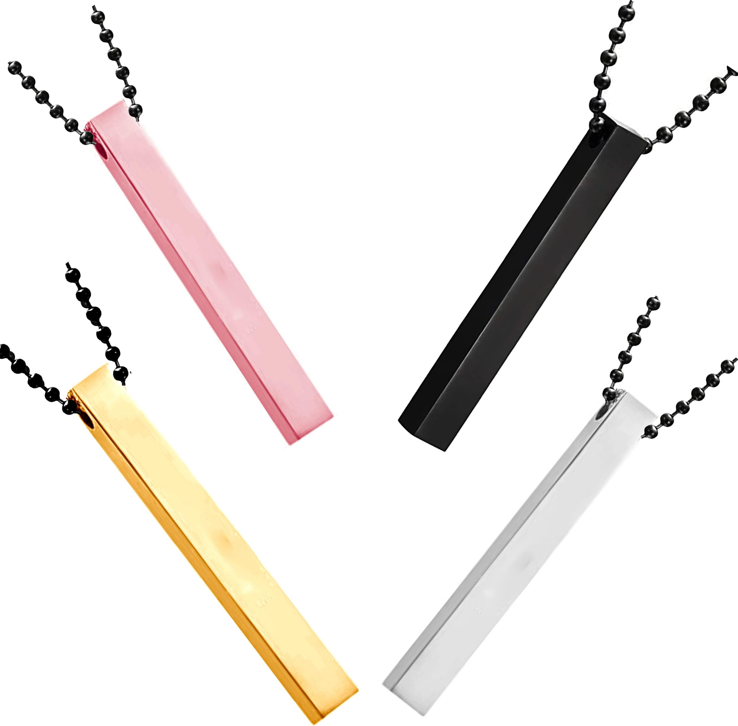 OkosMen's Jewellery Pack of 4 Black, Silver, Gold and Rose Gold Plated 3D Cuboid Vertical Bar/Stick Locket Pendant Necklace Combo for Girls, Boys, Women and Men (Unisex) PD1000871C4, One Size, Metal,
