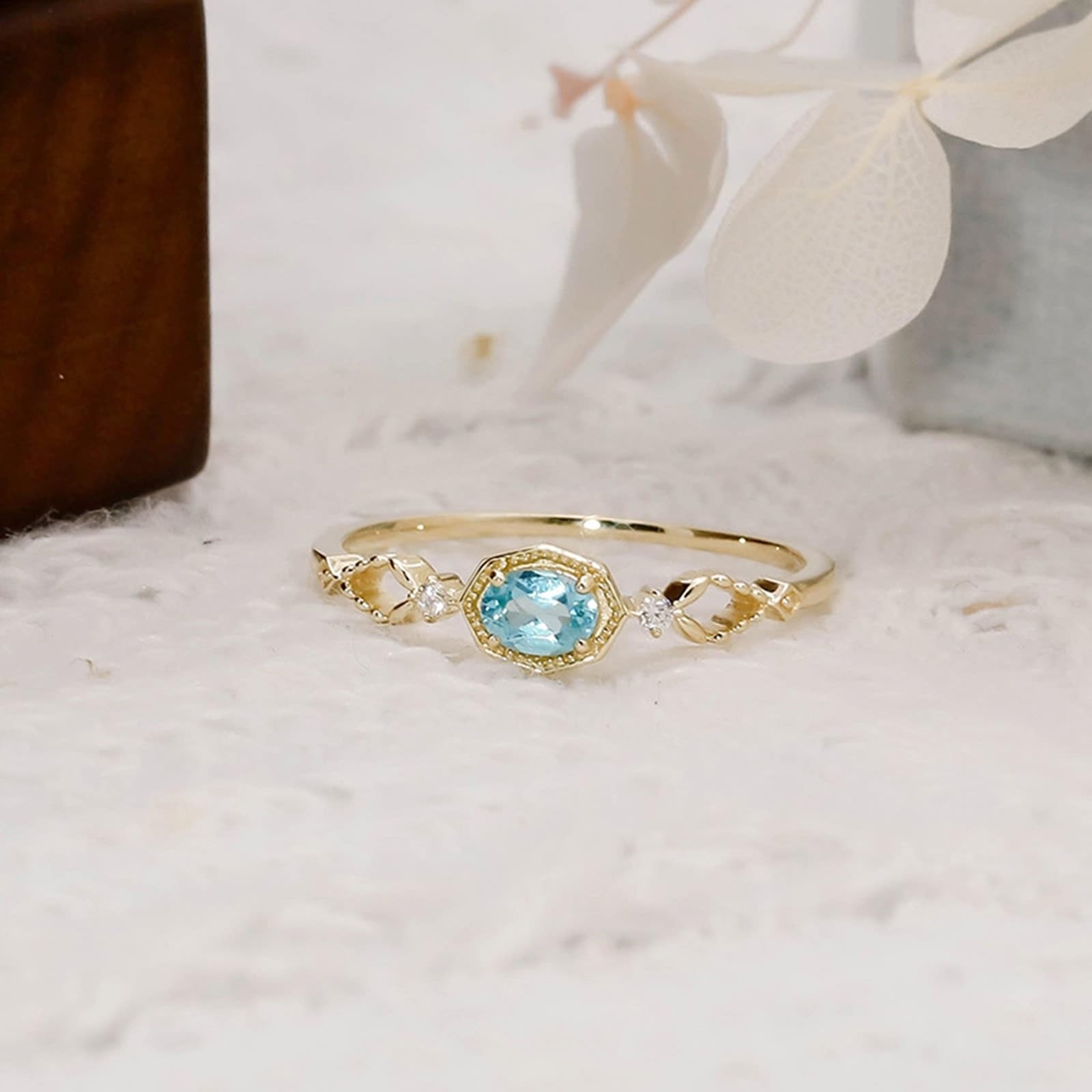 Anillo de boda oro amarillo 9 K/14 K/18 K ovalado apatite elegante filigrana pequeño