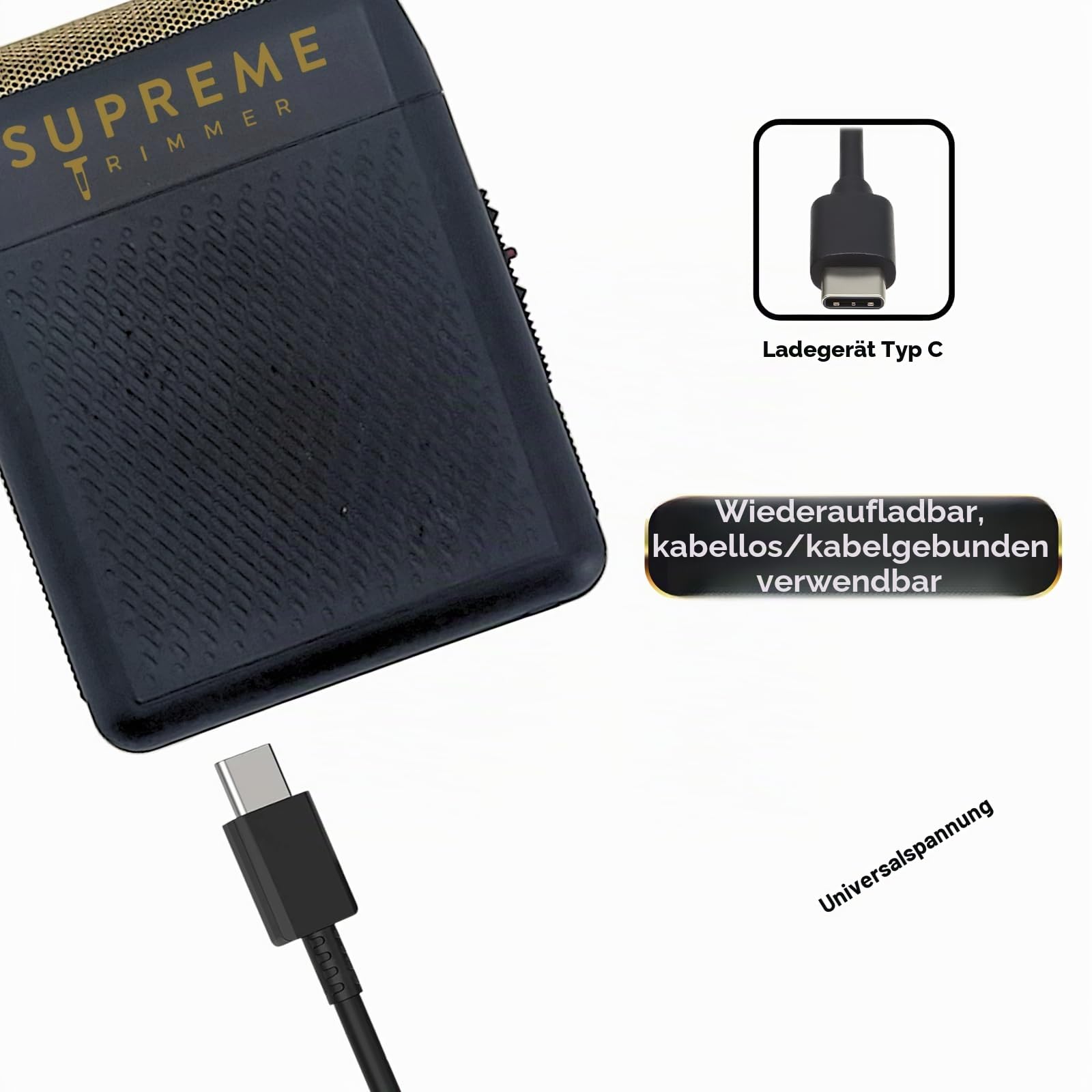 Supreme Trimmer Solo STF101 Herren-Einzelfolienrasierer (150 Minuten Laufzeit), kabellos, leistungsstark, USB-C-Mini-Größe, Reiserasierer für Friseure und Zuhause, Schwarz (Schwarz)