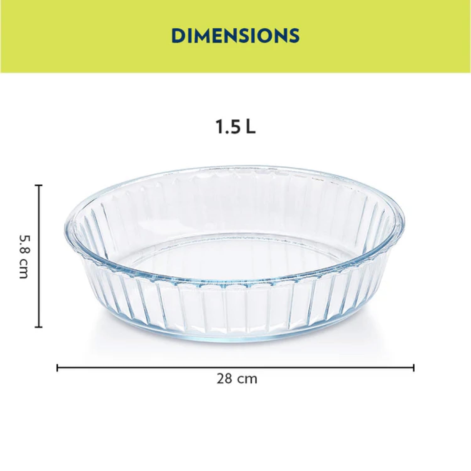 Borosil 1.5 L Baking & Serving Round Shape Fluted Dish | Borosilicate Glass Bakeware and Serveware Tray | Microwave, Oven & Dishwasher Safe Bowl | Transparent 1