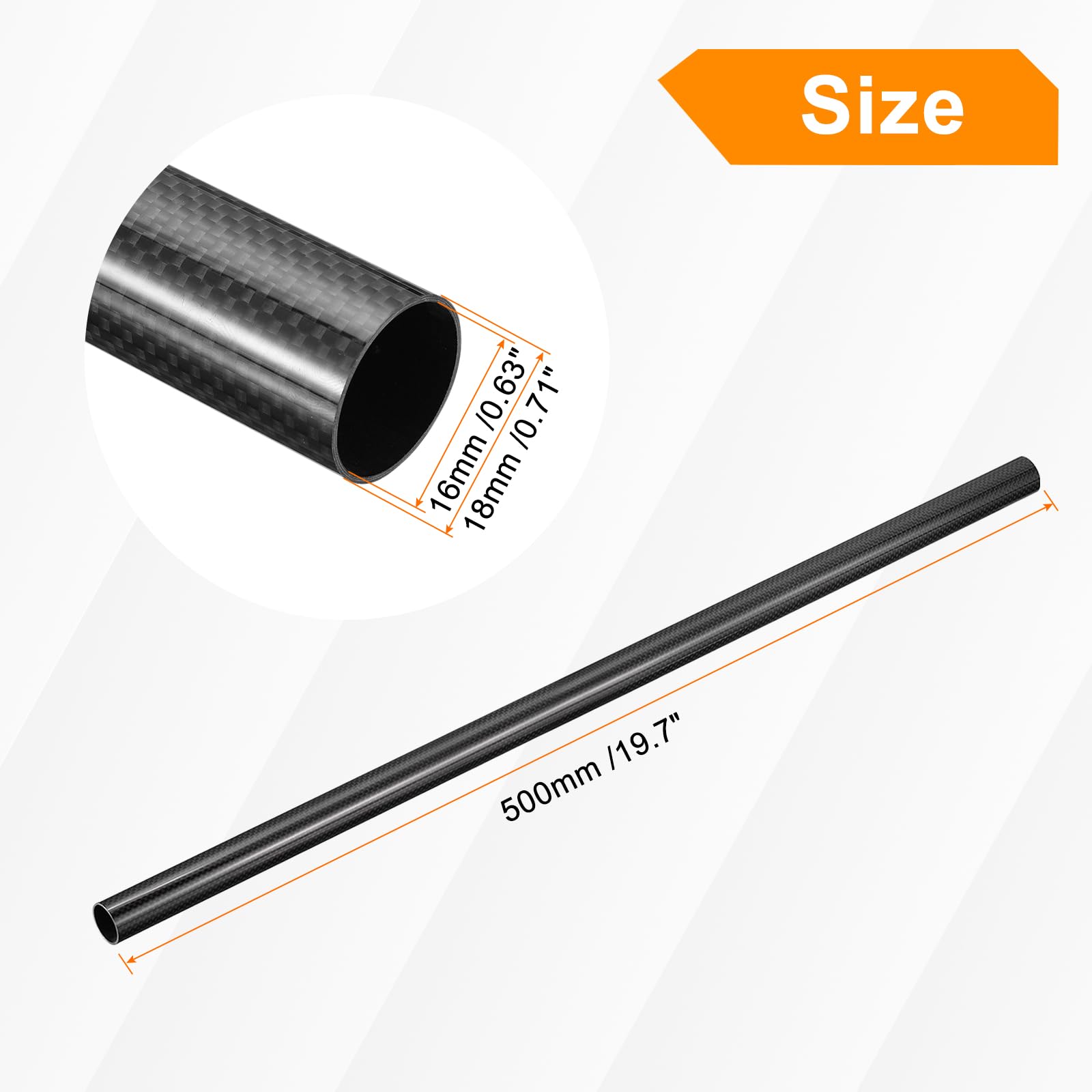 QUARKZMAN Carbono Fibra Tubos, 500mm x 18mm x 16mm 3K Huecos Carbono Envueltos Tubos Redondo Simple Tejido Brillante Superficie para Cuadricóptero Paquete de 4