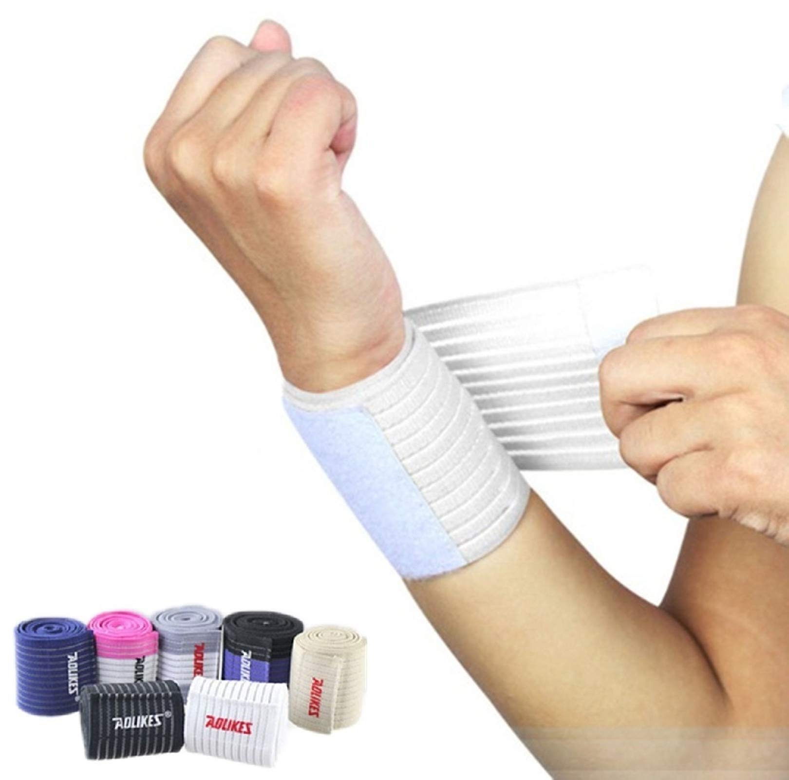 (1 Pair Elastic Breathable Wrist Support Brace Compression Bandage Wrap for Men Women Weightlifting, Cross Training, Workout, Gym, Powerlifting, Bodybuilding (White)