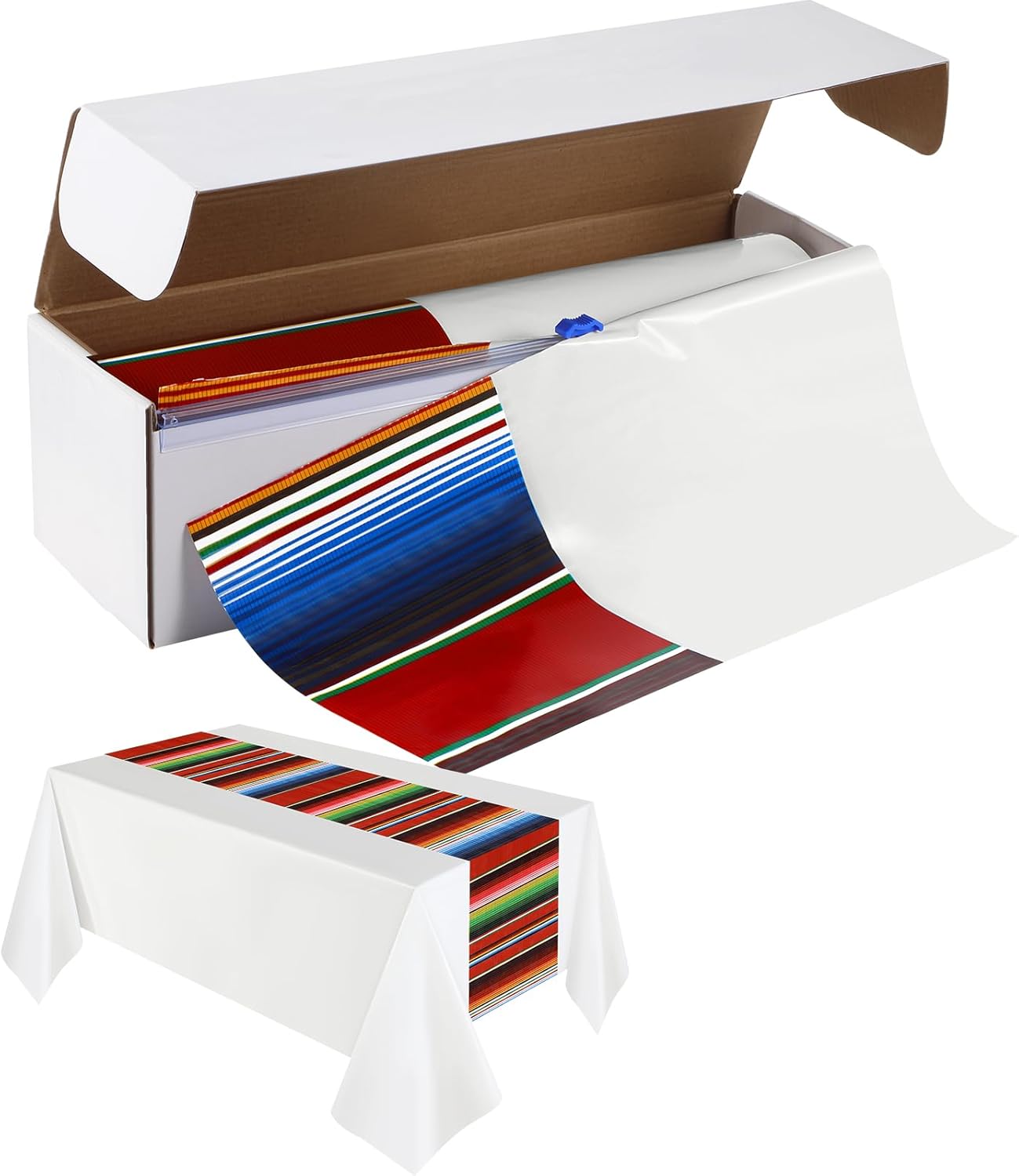 Oudain Mexican Fiesta Tablecloth 197 ft x 54 Inch Plastic Cinco De Mayo Table Cover Waterproof Tablecloth Multicolor Rectangle for Taco Night Mexican Party Decorations(Stripe)