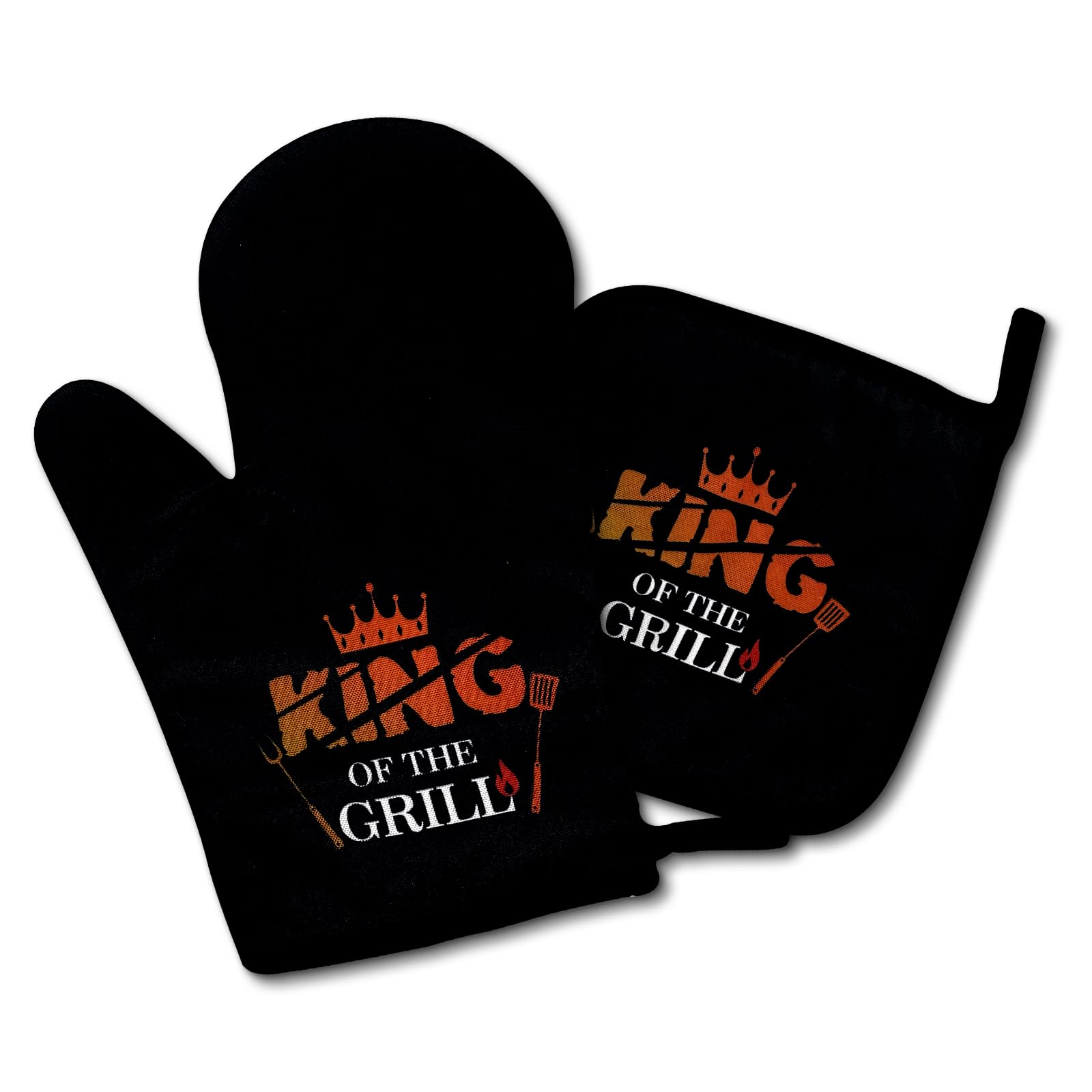 Funny Oven Mitts and Pot Holders Set of 2, King of The Grill, Unique Gift for Male Chef Brother, for The Manly Dad, Cooking Men