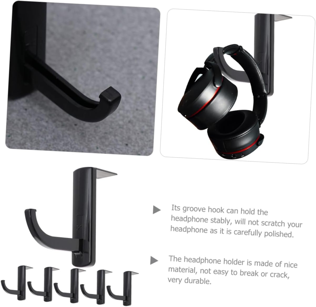 6-Pack Headphone Stand Desk Mount Headphone Holder Hook Headset Holder with Groove Design for Stable Storage Organizes Gaming Headphones in Office Bedroom Study Room