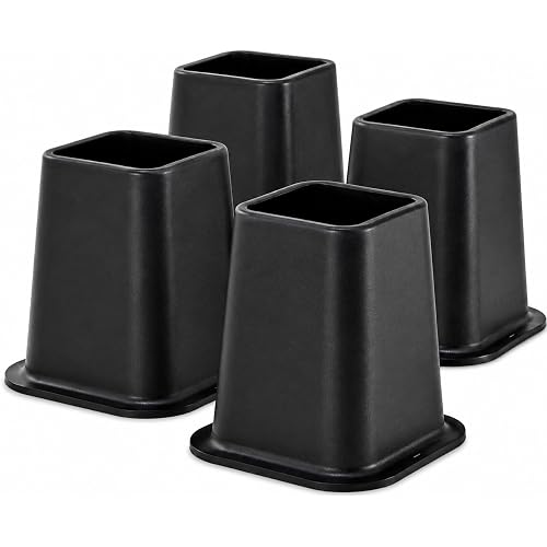 Kings Brand Furniture 6-inch Bed Risers - Set of 4 Black Heavy Duty Stackable Furniture Risers for Under Bed Storage, Desk, Sofa, Couch