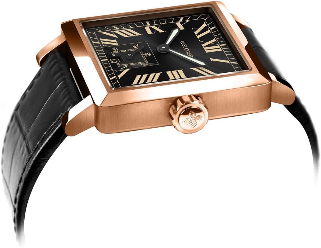 AGELOCER Mechanical Watch, Square Automatic Self Wind Men's Watch Calendar Luminous Retro Rome Dial Men's Wrist Watches - Image 5