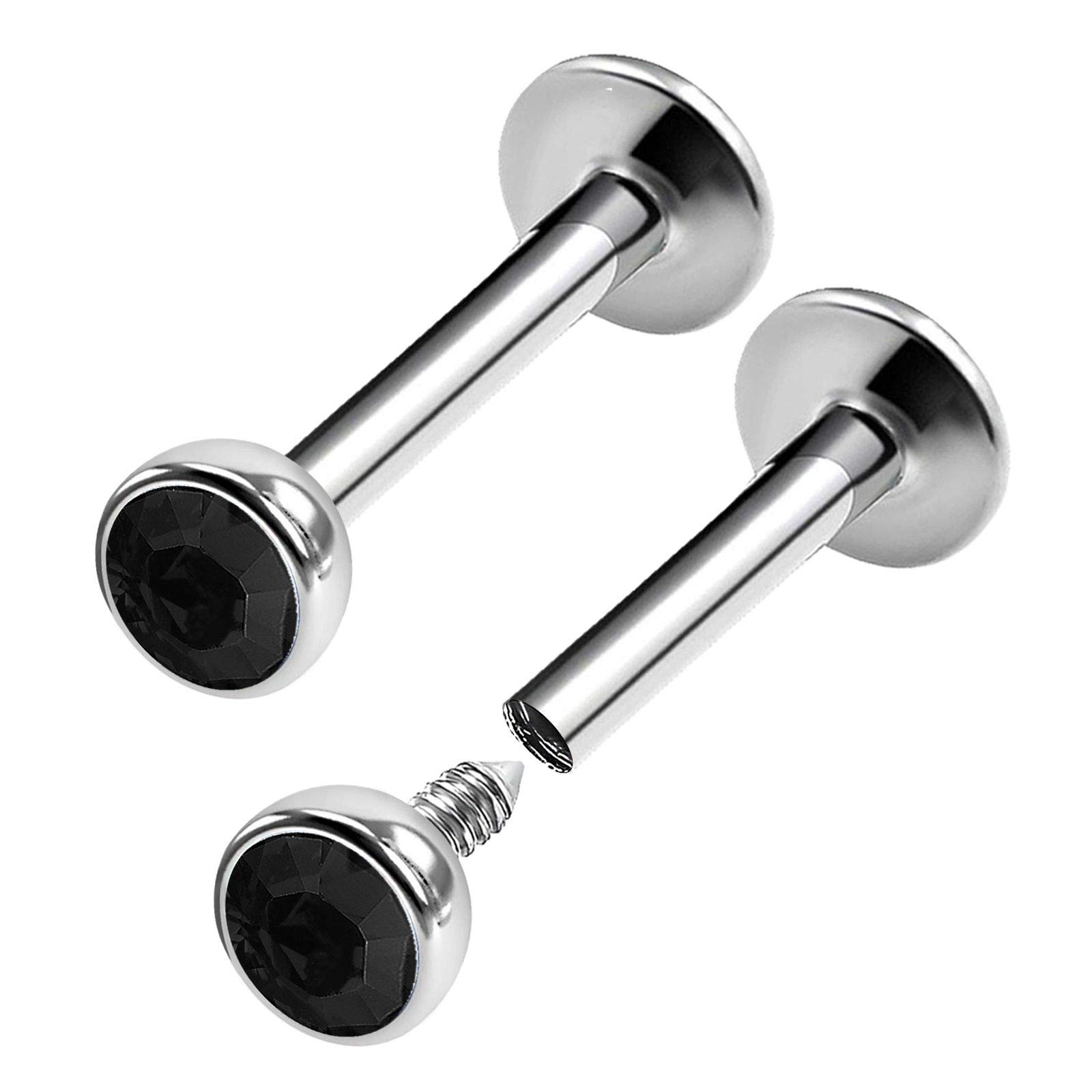 2PCS Steel Internally Threaded Lip Studs 16g 5/16 8mm 3mm Jet Crystal Ball Snakebites Earrings Medusa Piercing Jewelry 0291