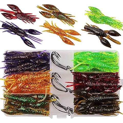 SHADDOCK 45pcs Crawfish Bait Silicone Soft Artificial Bait Crayfish and Worm Hook 3D Slow Sinking Floating Shrimp Creature Lures Fishing Hook for Bass Fishing Freshwater or Saltwater Cover