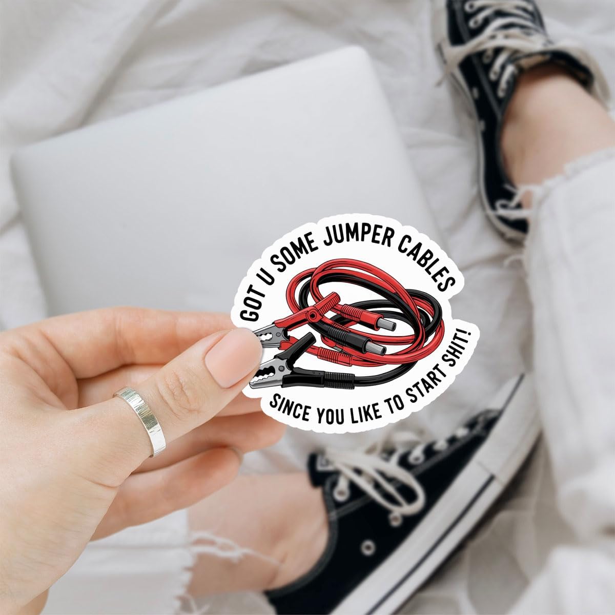 3Pcs Got U Some Jumper Cables Since You Like to Start Shit Sticker Gift image 2