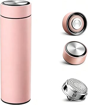 17oz Insulated Water Bottles,Stainless Steel Double Wall, Vacuum Flask, Travel Tumbler, Metal Water Bottle, BPA Free, Keep Hot and Cold Pink