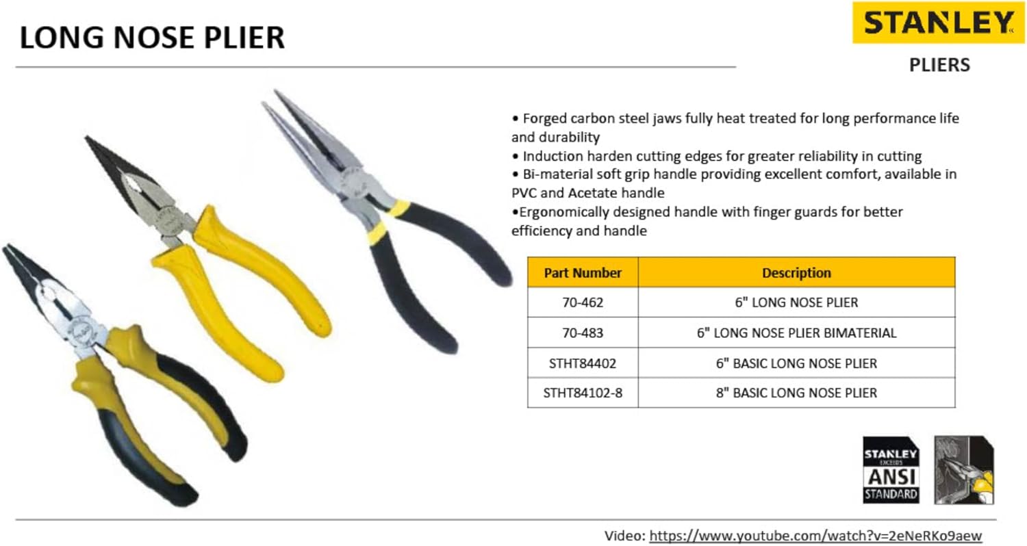 Stanley Single Color Sleeve Long Nose Plier