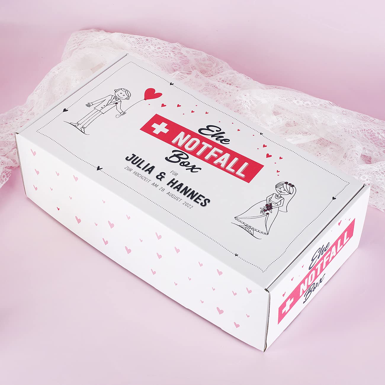 Personalisiertes Hochzeitsgeschenk Ehe-Notfall-Box für Brautpaar witziges Geschenk