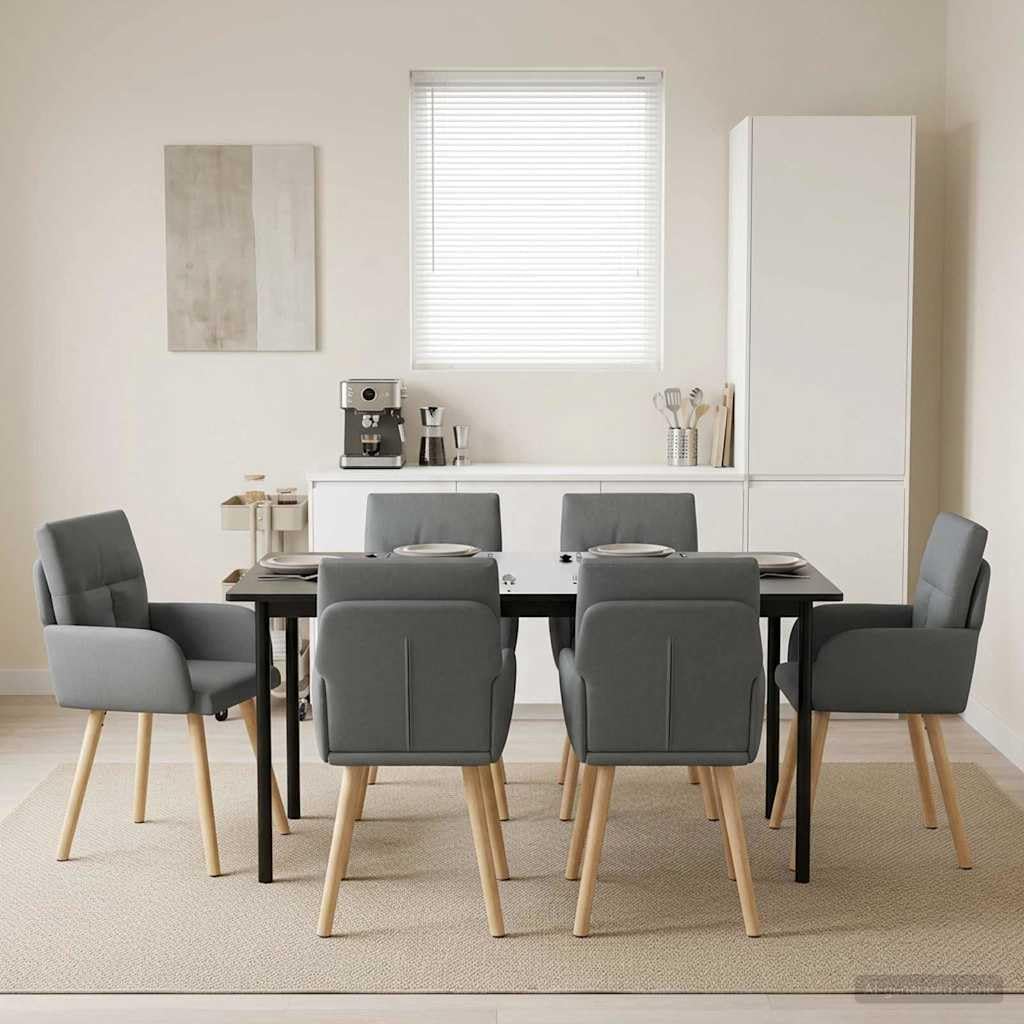 Krzesło do jadalni, zestaw 6 szt., ciemnoszary, materiał z podłokietnikami, ergonomiczne, wychylne, nowoczesne wzornictwo, stabilna rama metalowa, wygodna tapicerka, skandynawski styl, trwałe