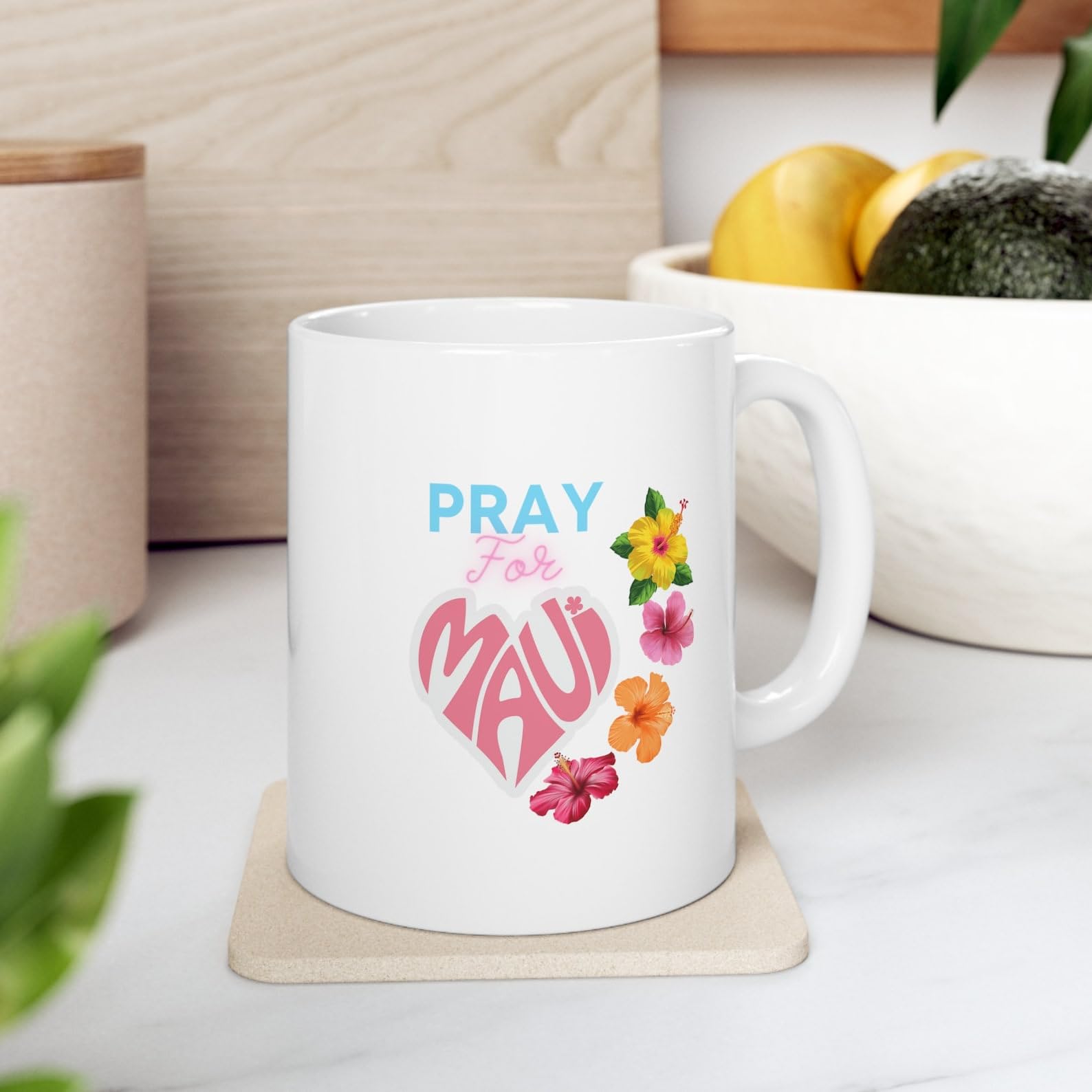 Pray for Maui Ceramic Mug 11oz, Support Lahaina, Support Maui Wildfires August 2023, Lahaina Banyan Tree Standing Resilience Unity
