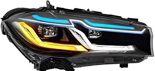 ABLSUR Coche Lámpara Cubierta Conjunto De Faros LED Modificado con Ceja Azul Luz De Circulación Diurna Señal De Giro para para X5 F15 2014 2015 2016 2017 2018 Cubierta de Faro Transparente
