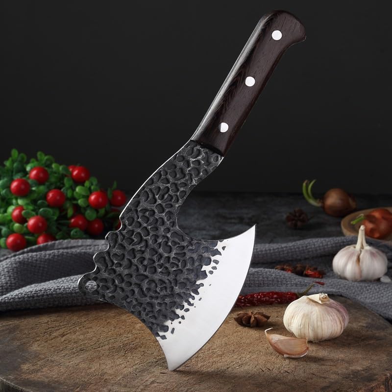 Meat Cleaver,Cleaver Knife 5 Inch Forging Hammer Cleaver Stranded Axe Knife Outdoor Cooking Knife Kitchen Meat Cleaver Household Slicing Knife Chopping Knife