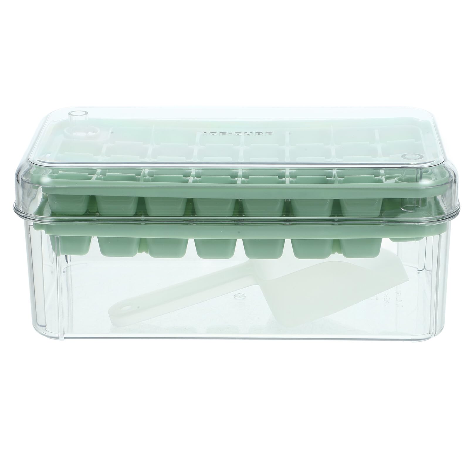 WOONEKY Bandeja para Cubitos de Hielo Doble con Tapa y Contenedor Molde Reutilizable Transparente Verde para Hacer Cubitos Fáciles de Extraer Frigorífico Doméstico