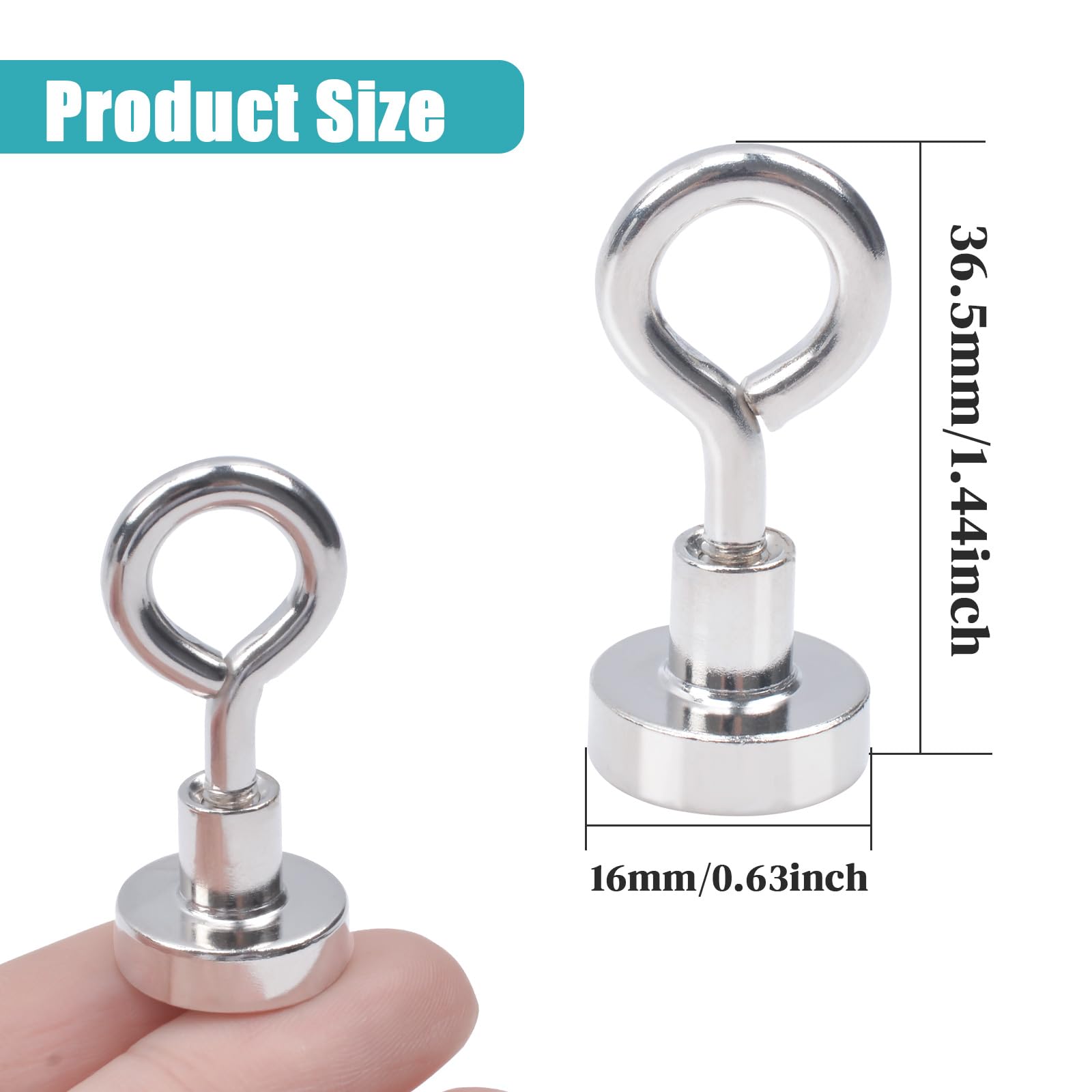 MIN CI 30 Stück Magnethaken Extra Stark 16 mm Neodym Haftkraft 8 kg Magnet mit Haken Magnethalter Magnethalter für Camping Garage Küche Büro