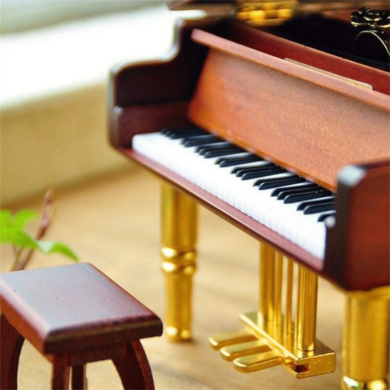 VVABRA Caja de Música Caja de Musica Caja De Música De Piano De Cola Granate con Banco Caja De Música De Cuerda De Madera para Amigos Cumpleaños De Navidad Caja Musical Cajas Musicales