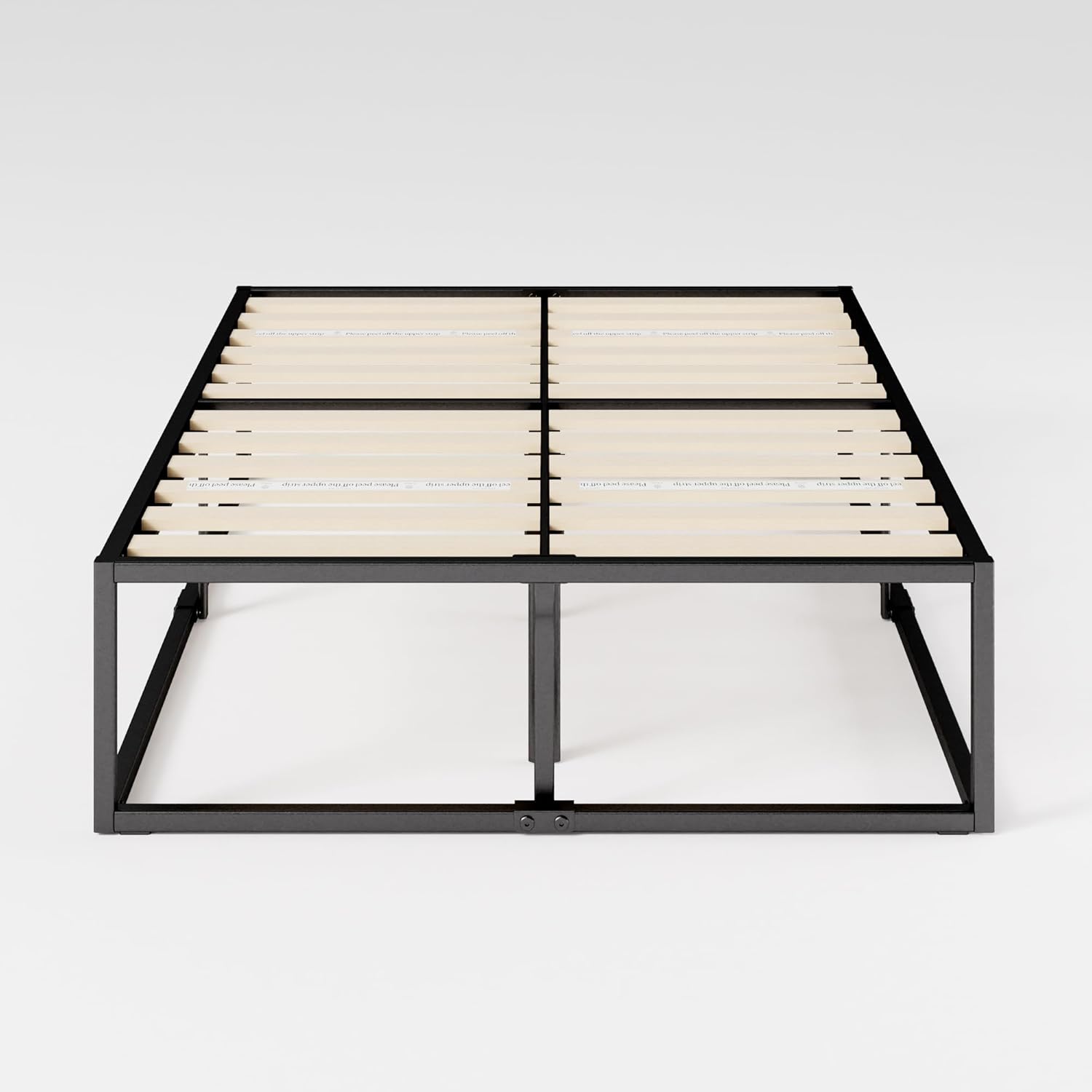 All components of the Zinus Joseph bed frame laid out, indicating easy assembly from one box.